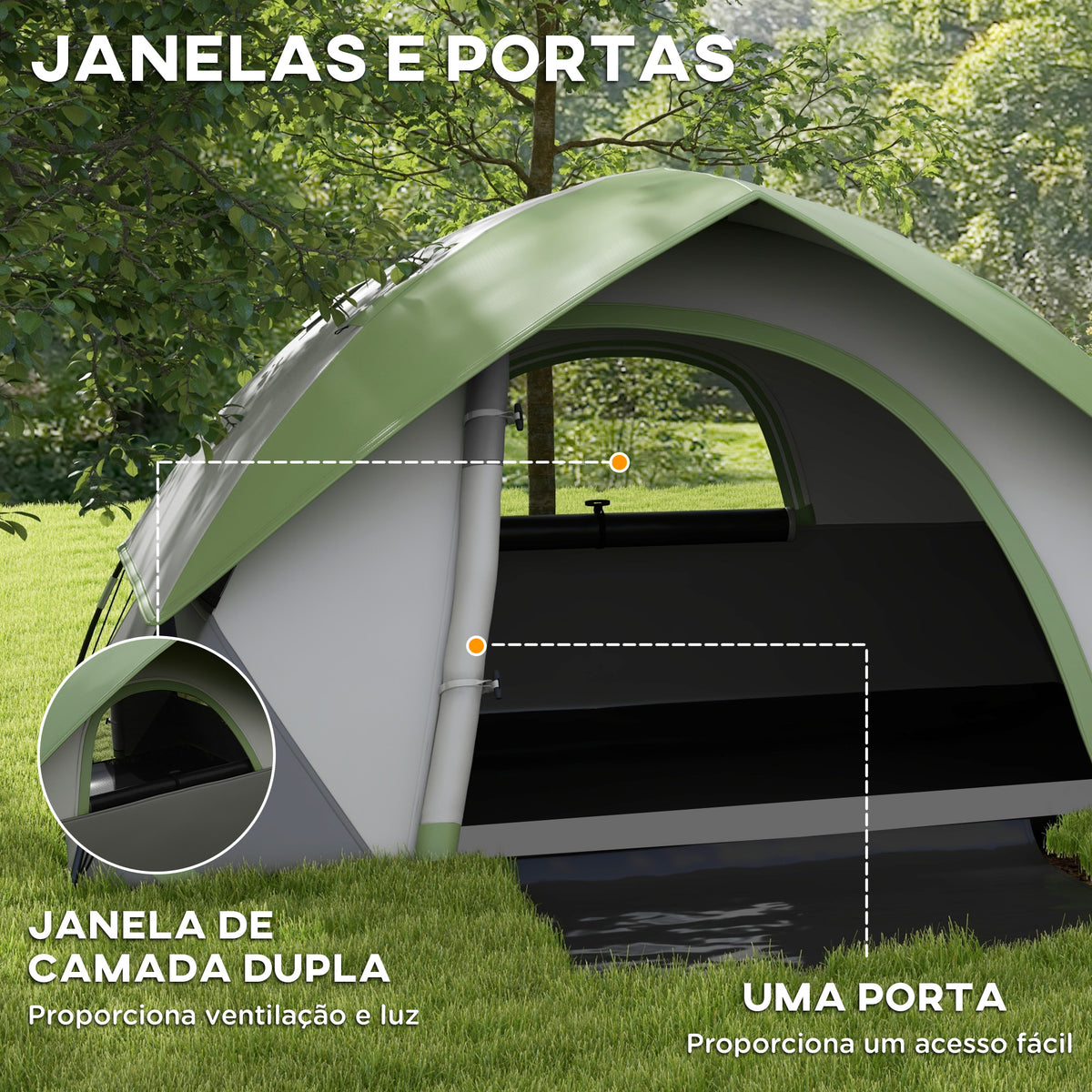 Tenda de Campismo para 1-2 Pessoas Tenda de Campismo Dobrável com Janela e Bolsa de Transporte Impermeável 3000 mm 210x150x110 cm Verde — foto 6
