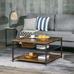 Mesa de Centro Mesa Auxiliar com 2 Prateleiras de Armazenamento Estrutura de Metal para Sala de Estar Sala de Jantar Carga Máxima 30kg 80x80x45cm Marrom Rústico — foto 2