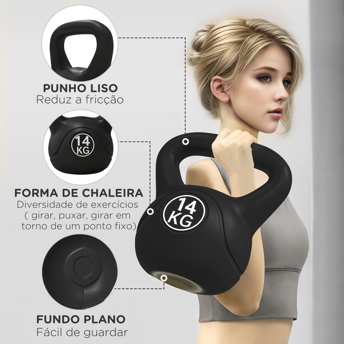 Peso Russo de 14 kg Kettlebell Fitness Preenchido de Areia com Punho Largo Antiderrapante para Exercícios e Treinos em Casa Ginásio 26x18x32 cm Preto — foto 6