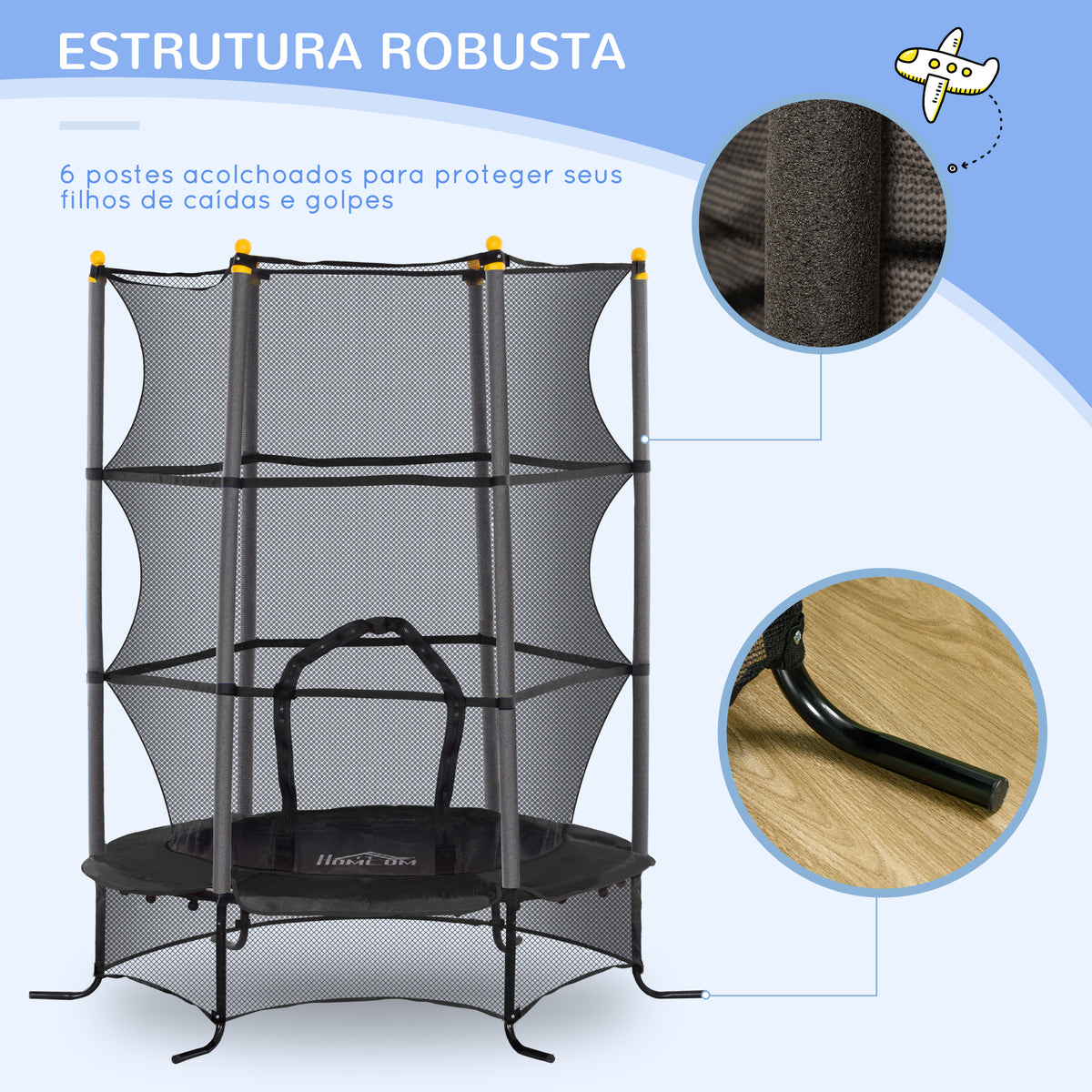 Trampolim para Crianças acima de 3 Anos Cama Elástica Infantil com Rede de Segurança e Estrutura de Aço para Interiores e Exteriores Carga 50 kg Ø163x190 cm Preto — foto 5