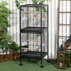 Gaiola para Pássaros com Rodas Gaiola Grande de 2 Níveis com Bandejas Removíveis Portas Comedouros Poleiros para Canários Periquitos 51,5x50x140 cm Preto — foto 2