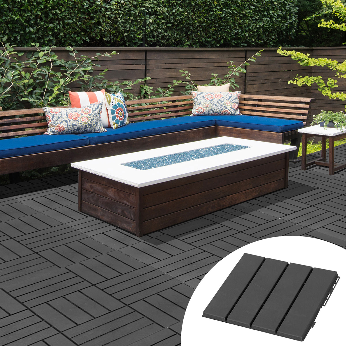 Conjunto de 9 Estrados 30x30cm com Área de 0.81 m² para Exterior e Interior Estrados com Sistema Click com Superfície Antiderrapante para Balcão Terraço Jardim Preto — foto 2