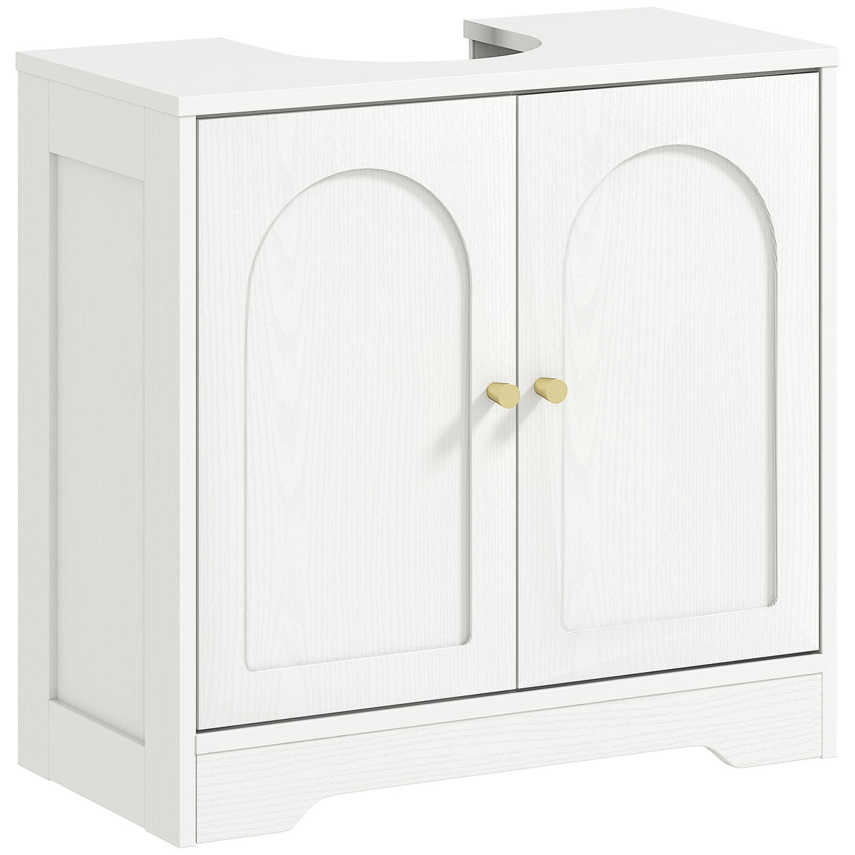 Móvel para Lavatório Pousar Móvel de Casa de Banho com 2 Portas com Desenho em Arco Prateleira Ajustável Puxadores Dourados para Lavatório com ou sem Pedestal 60x30x65 cm Branco — foto 1