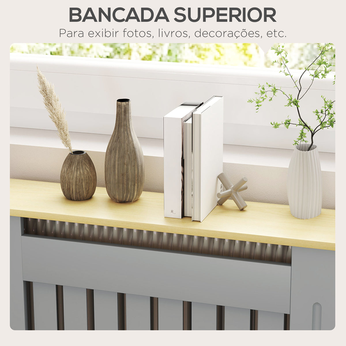 Cobertura Radiador 78x19x83 cm Cobertura Radiador de MDF e Melamina de Madeira com Dispositivo Anti-Tombo Desenho Moderno para Sala de Estar Dormitório Cinza — foto 4