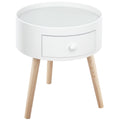 Mesa de Cabeceira com 1 Gaveta Mesa Auxiliar Redonda com Borda Elevada e 3 Pés de Madeira para Dormitório Sala de Estar Estilo Moderno Ø38x45 cm Branco — foto 1