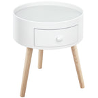 Mesa de Cabeceira com 1 Gaveta Mesa Auxiliar Redonda com Borda Elevada e 3 Pés de Madeira para Dormitório Sala de Estar Estilo Moderno Ø38x45 cm Branco — foto 1