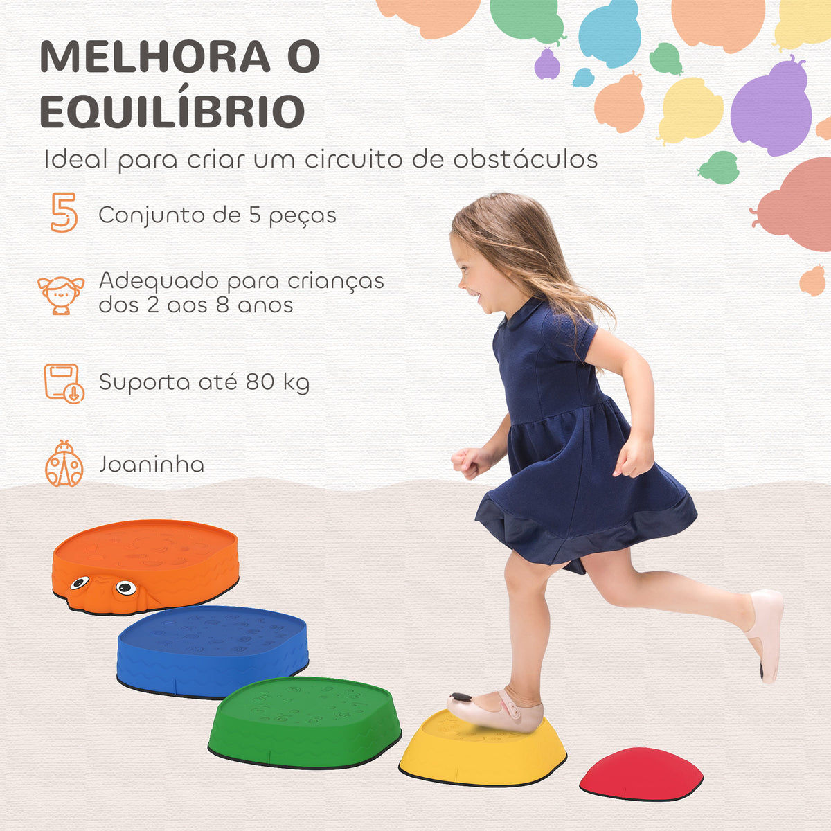 Conjunto de Pedras de Equilíbrio Empilháveis para Crianças de 5 Peças Jogo de Equilíbrio para Crianças acima dos 2 Anos Forma de Joaninha Antiderrapantes para Interior e Exterior Multicolor — foto 4