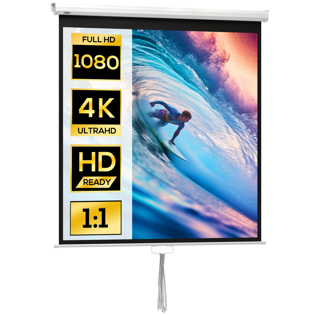 Tela de Projeção Manual de 85 Polegadas Tela de Projeção Portátil Formato 1:1 para Interior e Exterior Cinema em Casa Jardim 162,5x162 cm Branco — foto 1