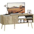 Móvel de TV Mesa de TV Móvel para Televisão até 55 Polegadas com Porta Acanalada Prateleira Ajustável Compartimentos Abertos e Orifício para Cabos para Sala de Estar 115x35x49 cm Carvalho — foto 1