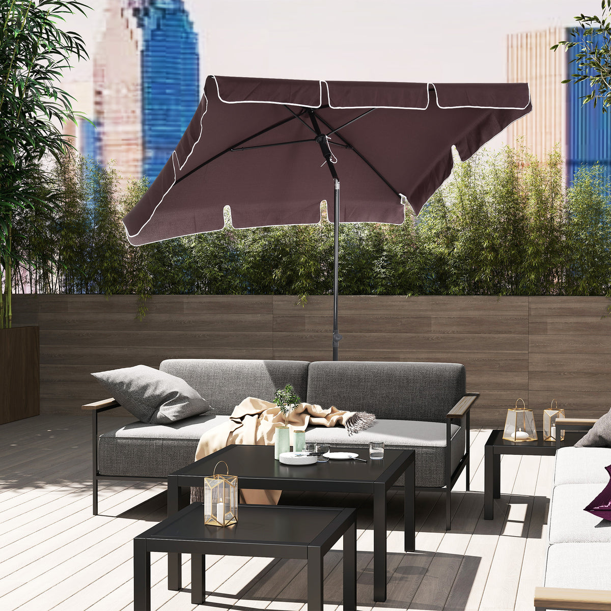 Chapéu de Sol Retangular de Jardim 198x130x240cm Chapéu de Sol de Alumínio com Função de Inclinação para Terraço Pátio Exterior Marrom — foto 2