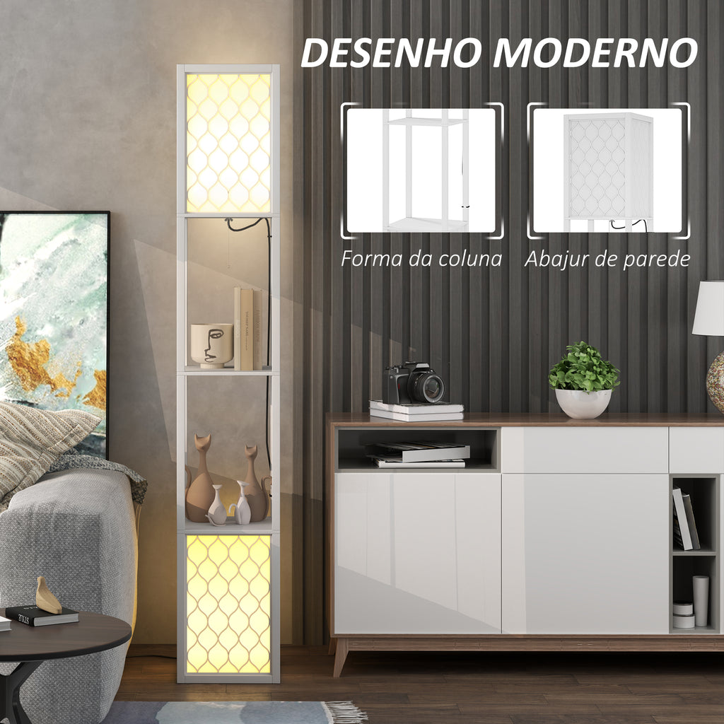 Candeeiro de Pé de Madeira Candeeiro de Pé com Estantes Lâmpada E27 Máx. 40W com Interruptor para Sala de Estar Dormitório Escritório 26x26x156 cm Branco — foto 5