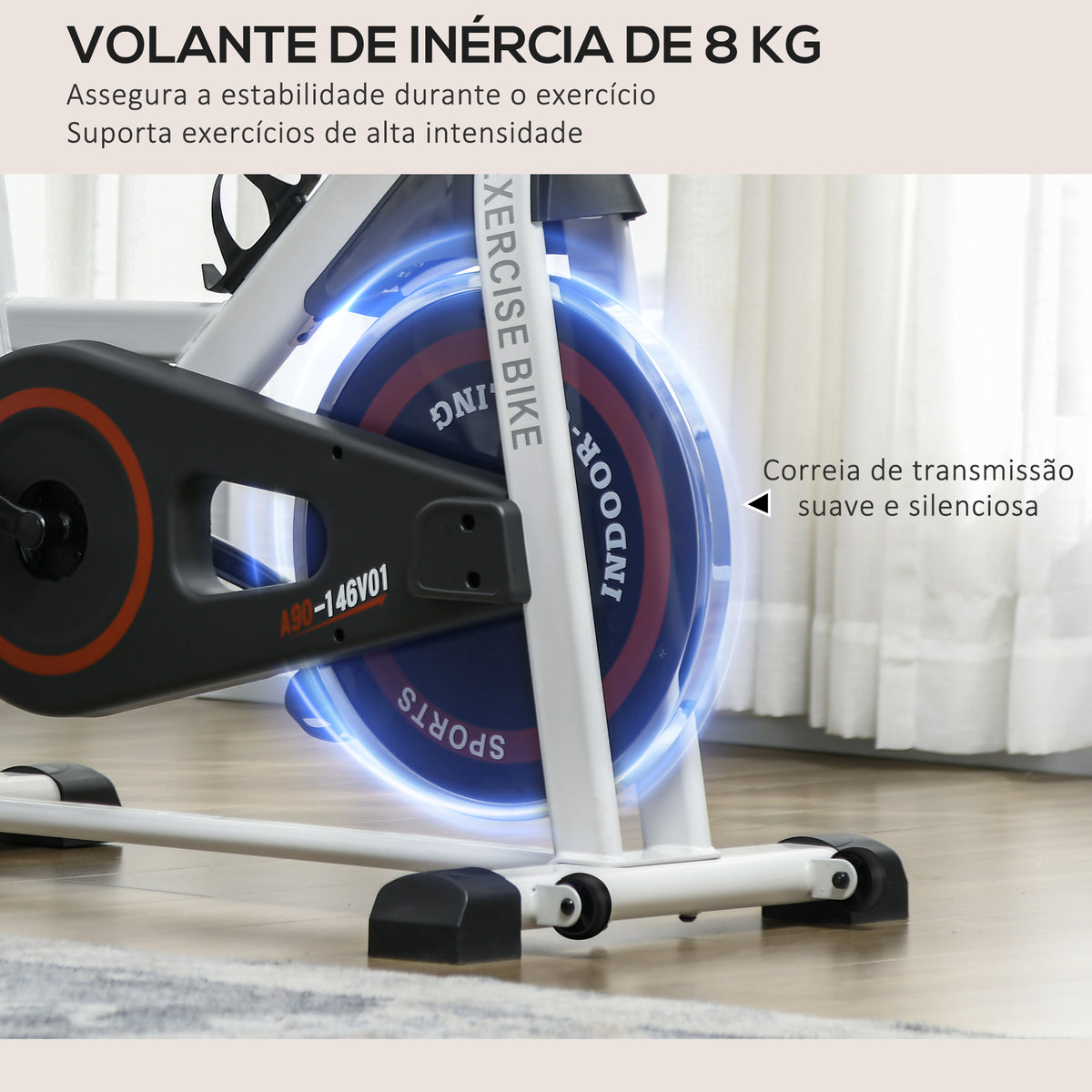 Bicicleta estática com tela LCD Sela ajustável Volante 8 kg Carga 100 kg 103x53x100-114 cm Branco — foto 5