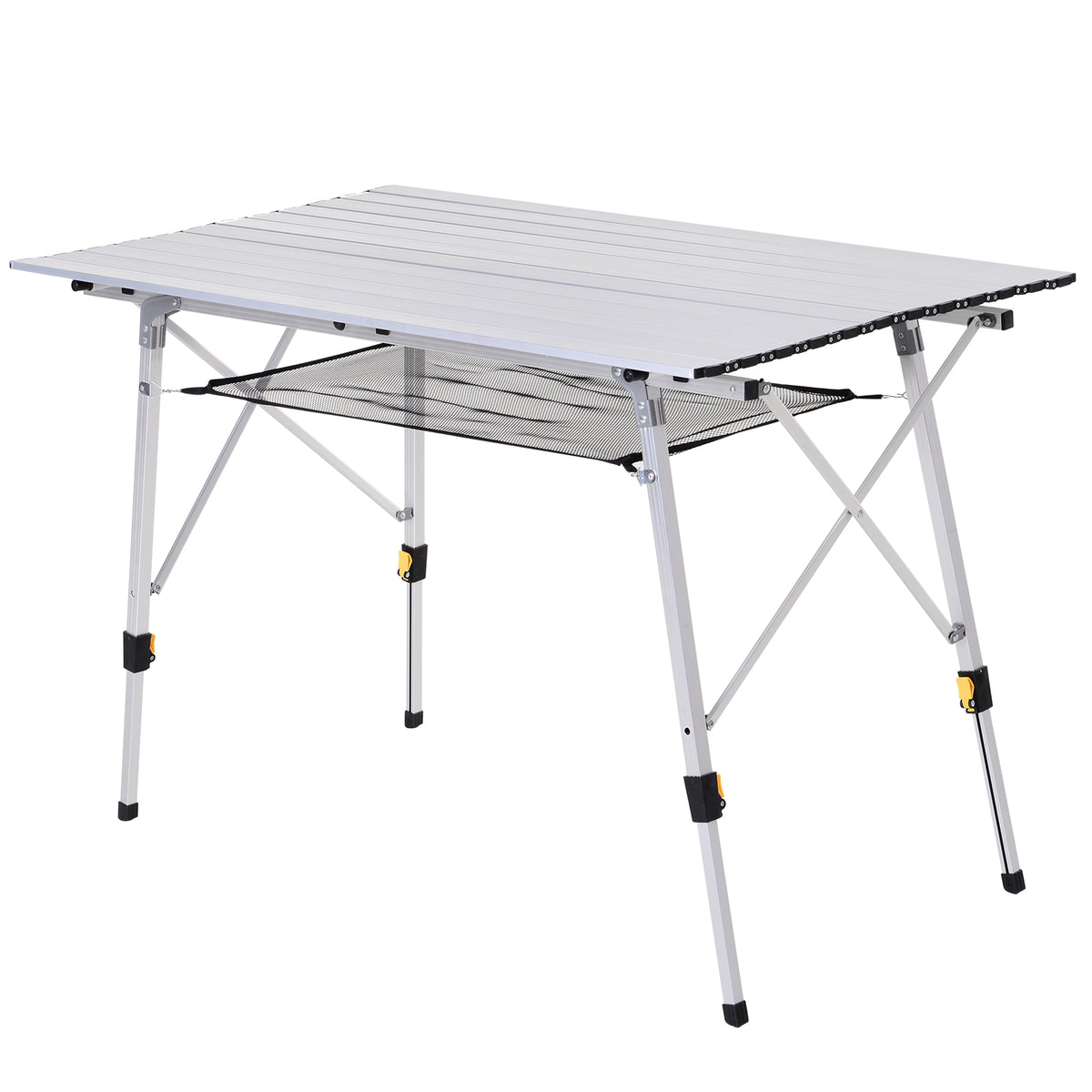 Mesa de acampamento dobrável de alumínio Mesa de piquenique portátil com prateleira de altura ajustável e bolsa de transporte para acampamento, caminhada na praia 120x69x59-78 cm prata — foto 1