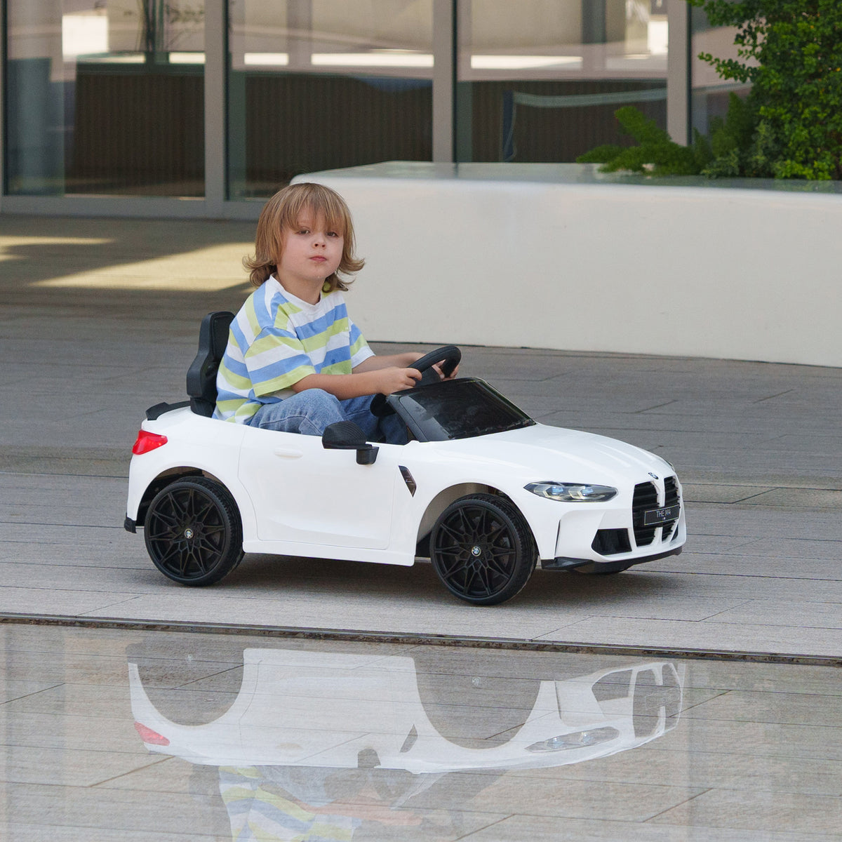 Carro Elétrico para Crianças BMW M4 Veículo Elétrico para Crianças 12V com Controlo Remoto Faróis Buzina Música Velocidade 3-5 km/h Cinto de Segurança Branco — foto 2