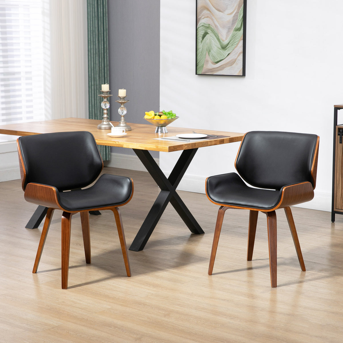 Conjunto de 2 Cadeiras de Jantar Estofadas em Couro Sintético Cadeiras de Cozinha com Assento e Encosto Curvados e Acolchoados Pés de Madeira 53x54x81 cm Preto — foto 2