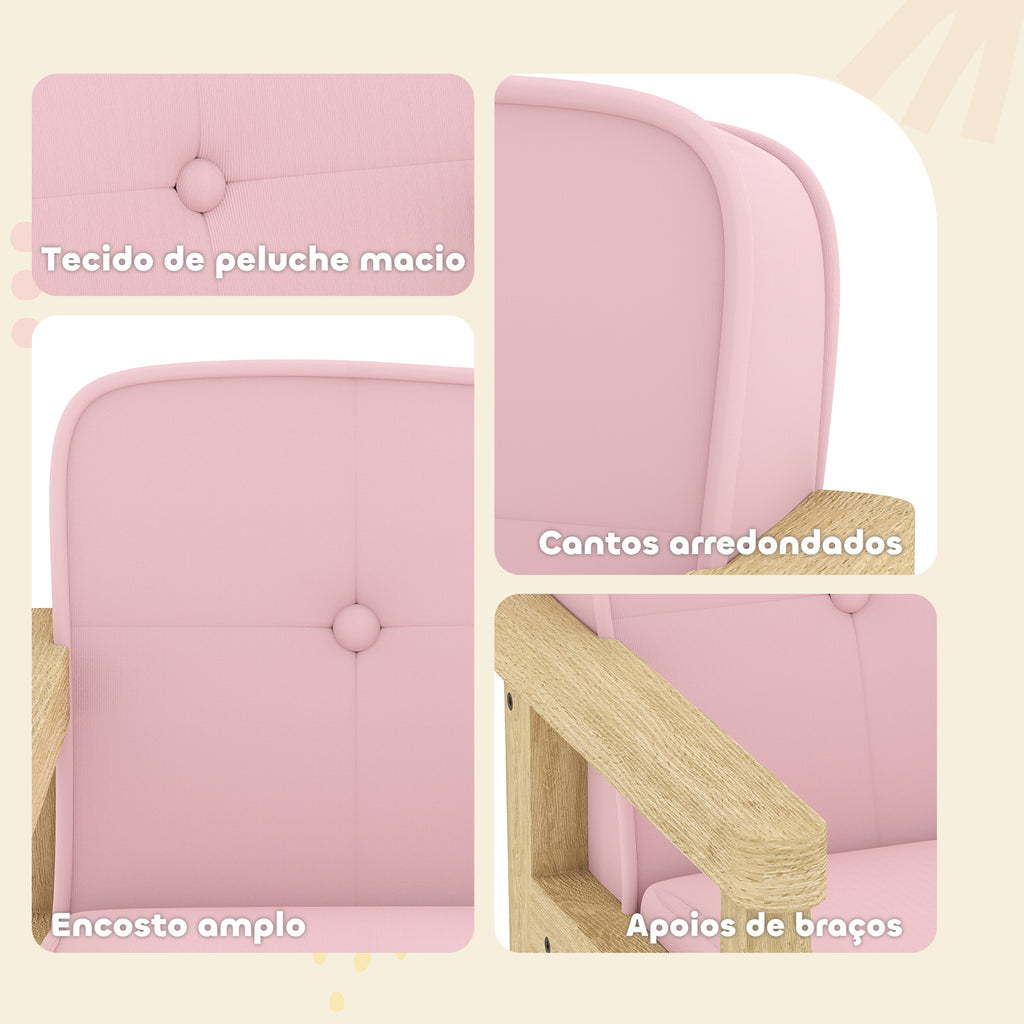 Poltrona Infantil Sofá para Crianças acima de 3 Anos com Tecido Suave de Veludo Cotelê Estrutura de Madeira Assento e Encosto Acolchoados Apoio de Braços Suporta 45 kg 46,5x44x45 cm Rosa — foto 5