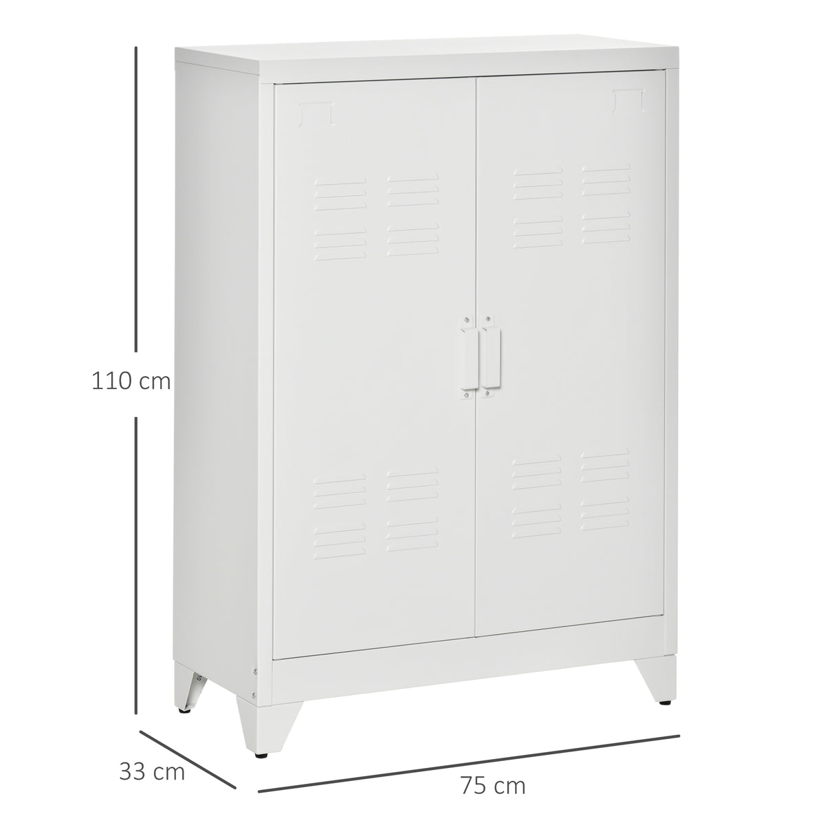 Armário de Metal de Armazenamento com Dupla Porta 2 Prateleiras com Altura Ajustável Armário Multiúso para Escritório Dormitório Garagem 75x33x110 cm Branco — foto 3