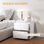 Mesa de Cabeceira Moderna Mesa de Cabeceira com 2 Gavetas Mesa de Cabeceira para Dormitório 40x34x45 cm Branco Brilhante — foto 4