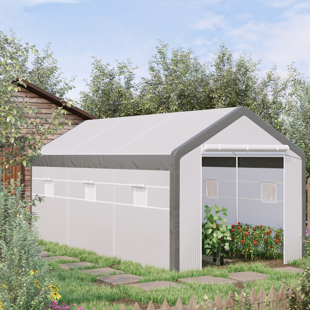 Estufa Jardim com 2 portas e 6 janelas enrolaveis 600x300x280 cm Branco — foto 2