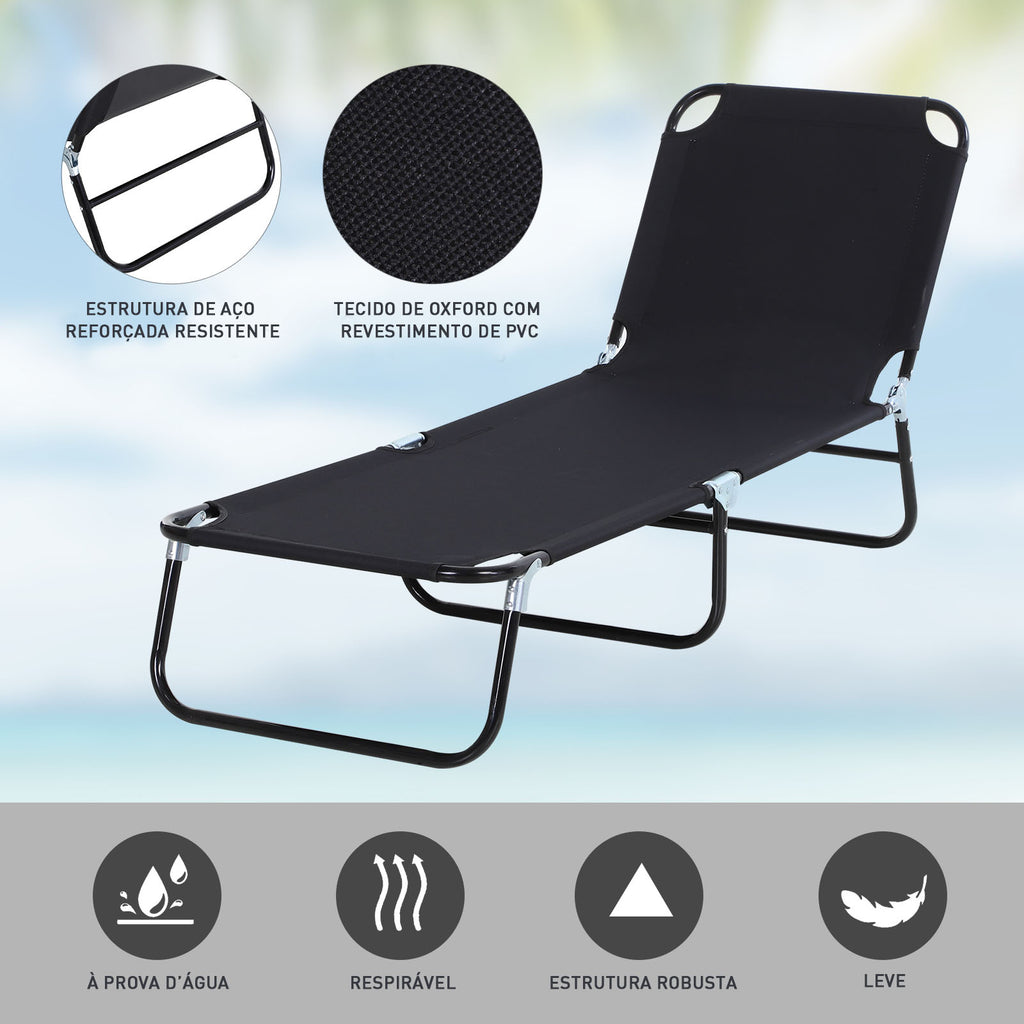 Espreguiçadeira Dobrável Reclinável com Ângulo Ajustável de 3 Posições para Exterior Carga 120 kg 188x56x28 cm Preto — foto 5