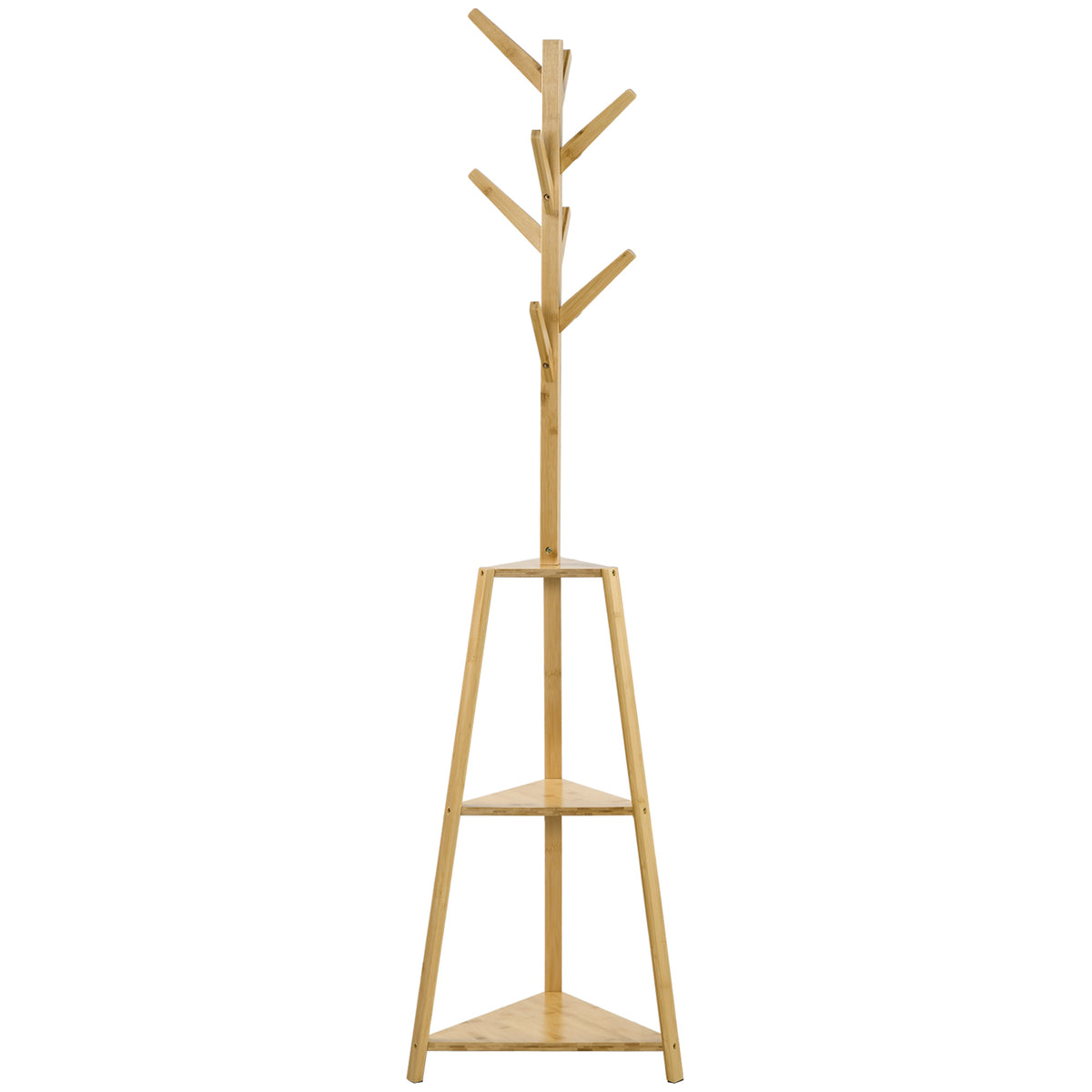 Cabide de Pé em Bambu Suporte para Roupas 8 Ganchos 3 Prateleiras 46x46x175 cm Natural — foto 1