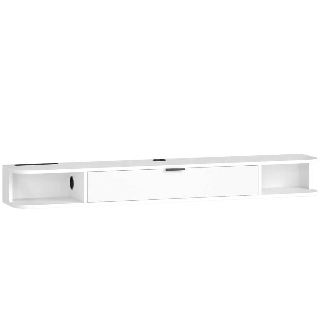 Móvel TV Suspenso Móvel para Televisor até 60 Polegadas Gaveta Rebatível 2 Prateleiras 140x24x16 cm Branco — foto 1