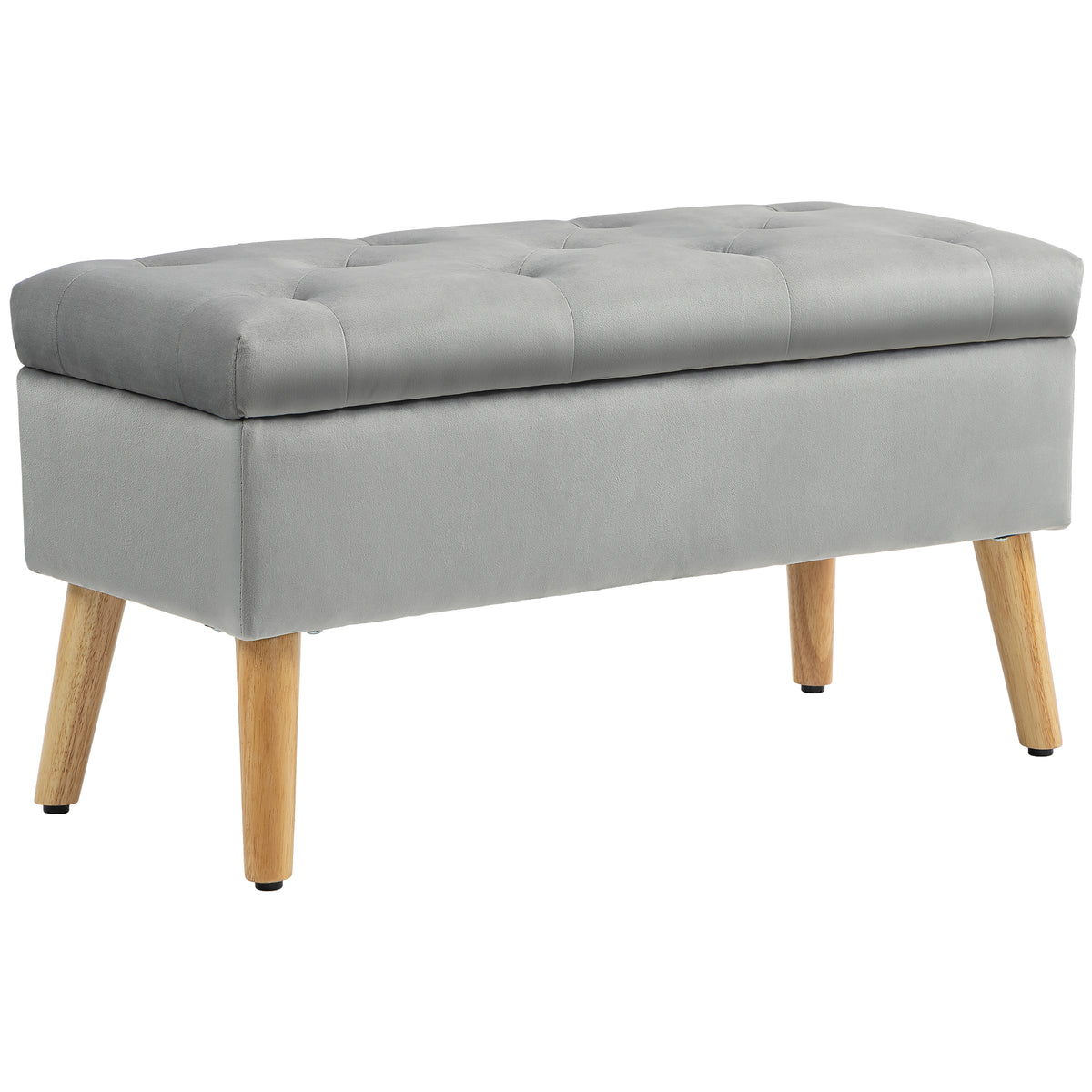 Banco de armazenamento baú de arrumação tecido efeito veludo pés em madeira carga máx. 120 kg 80 x 35 x 42 cm, cinza — foto 1