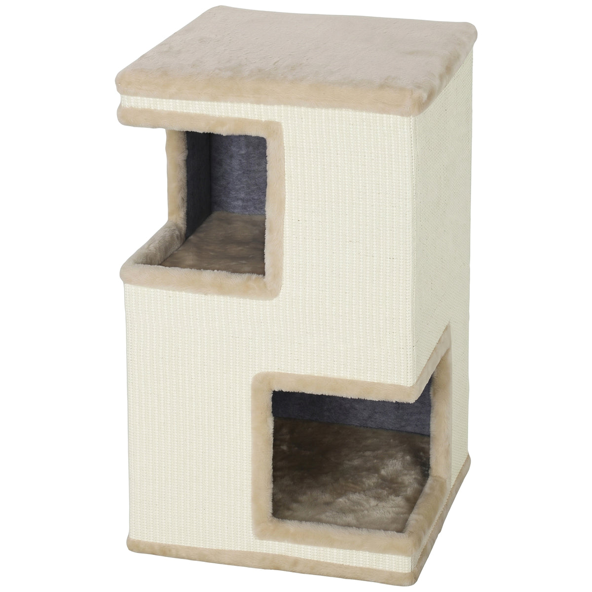 Tonel Arranhador de 3 Andares para Interiores Caverna Semicerrada com Superfícies de Arranhar ao Redor 2 Tocas para Gatos — foto 1