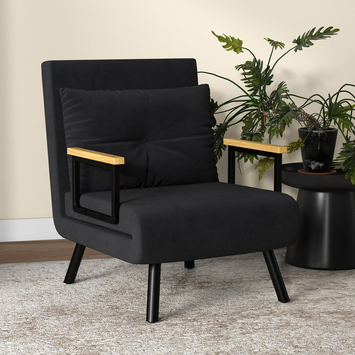 Poltrona Convertível em Cama Dobrável Poltrona 3 em 1 Convertível em Cama com Encosto Ajustável em 5 Níveis e Almofada Acolchoada para Escritório Sala de Estar Carga 120 kg 63x73x81 cm Preto — foto 7