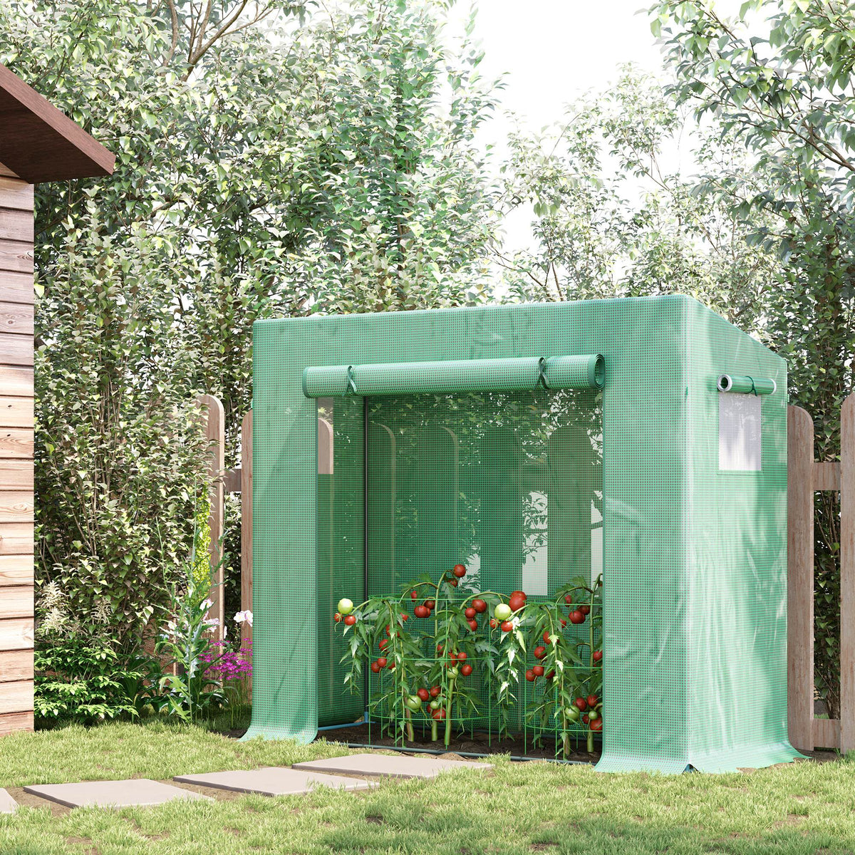 Estufa de Jardim Pequena Estufa de Exterior com Janelas e Estrutura de Aço Estufa para Cultivar Tomates Plantas Flores 200x76x168 cm Verde — foto 2