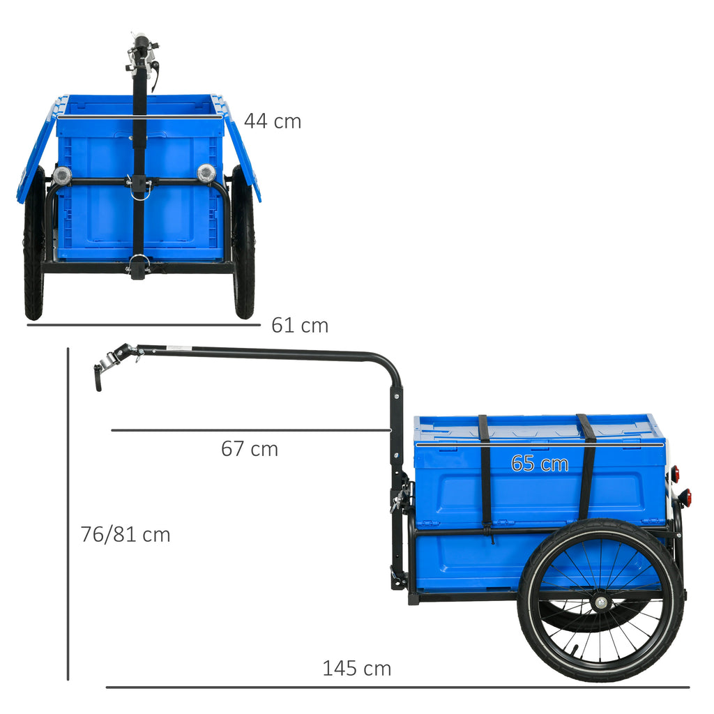 Reboque de Carga para Bicicleta Carrinho para Bicicleta com Caixa de Armazenamento Dobrável Alça Ajustável e Refletores Seguros Carga 40 kg 145x61x76/81 cm Azul — foto 3