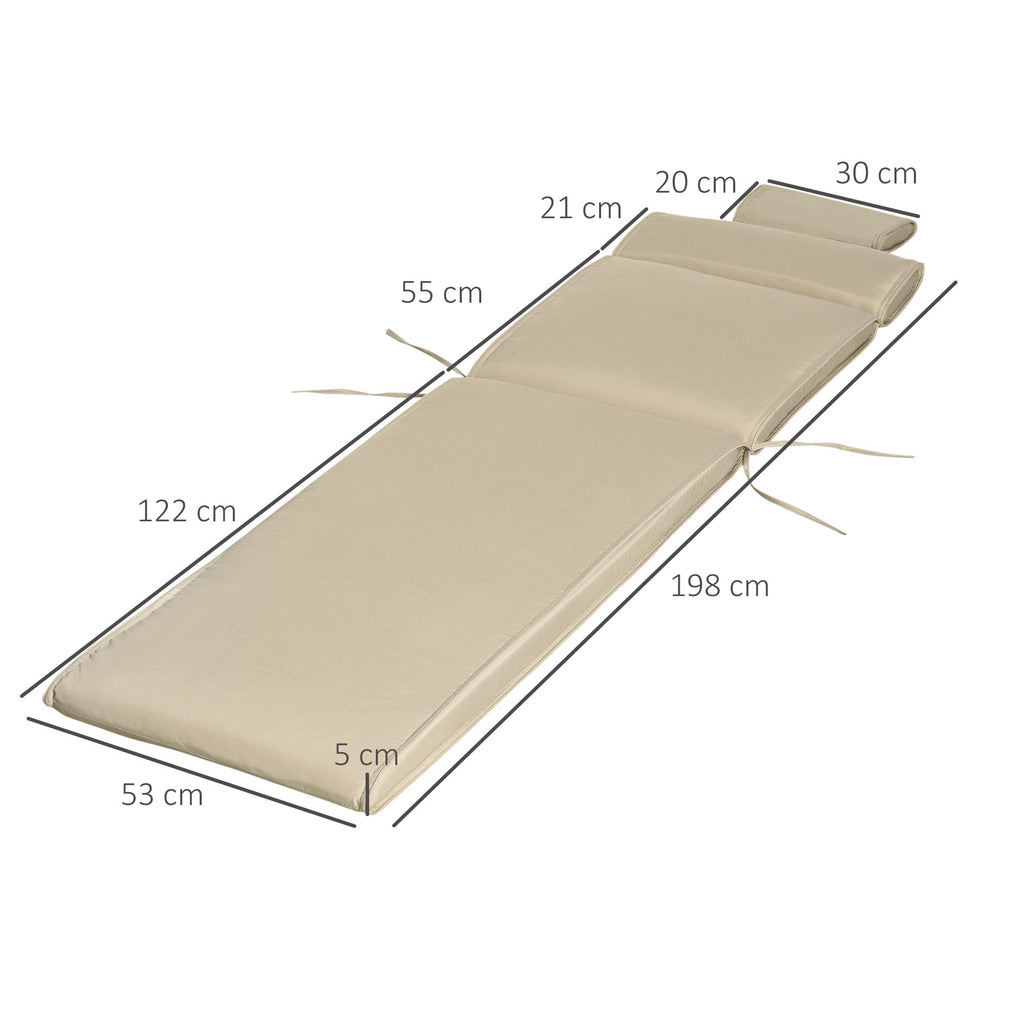 Almofada para Espreguiçadeira 198x53x5cm Almofada Suave para Espreguiçadeira Dobrável Acolchoada para Exterior Jardim Pátio Bege — foto 3
