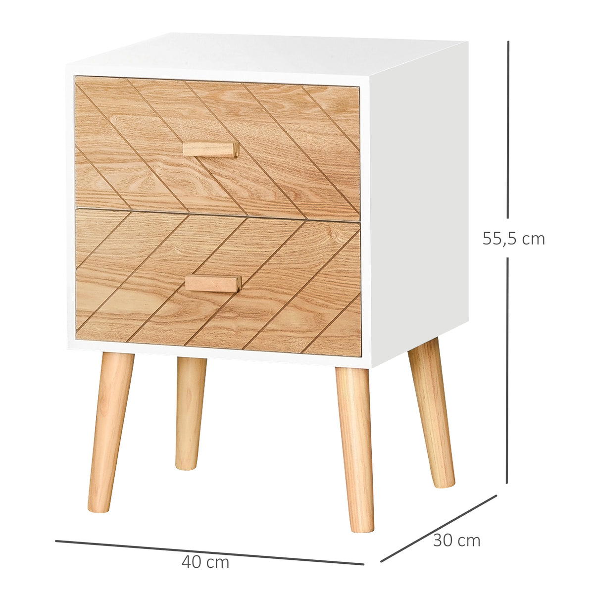 Mesa de Cabeceira com 2 Gavetas Mesa de Cabeceira com Espaço de Armazenamento para Dormitório 40x30x55,5 cm Branco e Madeira — foto 3