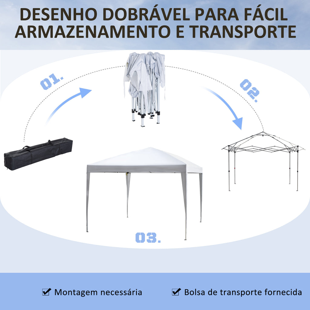 Tenda Dobrável 2,95x2,95 cm com Bolsa de Transporte Altura Ajustável Anti-UV e Impermeável para Terraço Pátio e Praia Branco Prateado — foto 5
