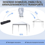 Tenda Dobrável 2,95x2,95 cm com Bolsa de Transporte Altura Ajustável Anti-UV e Impermeável para Terraço Pátio e Praia Branco Prateado — foto 5
