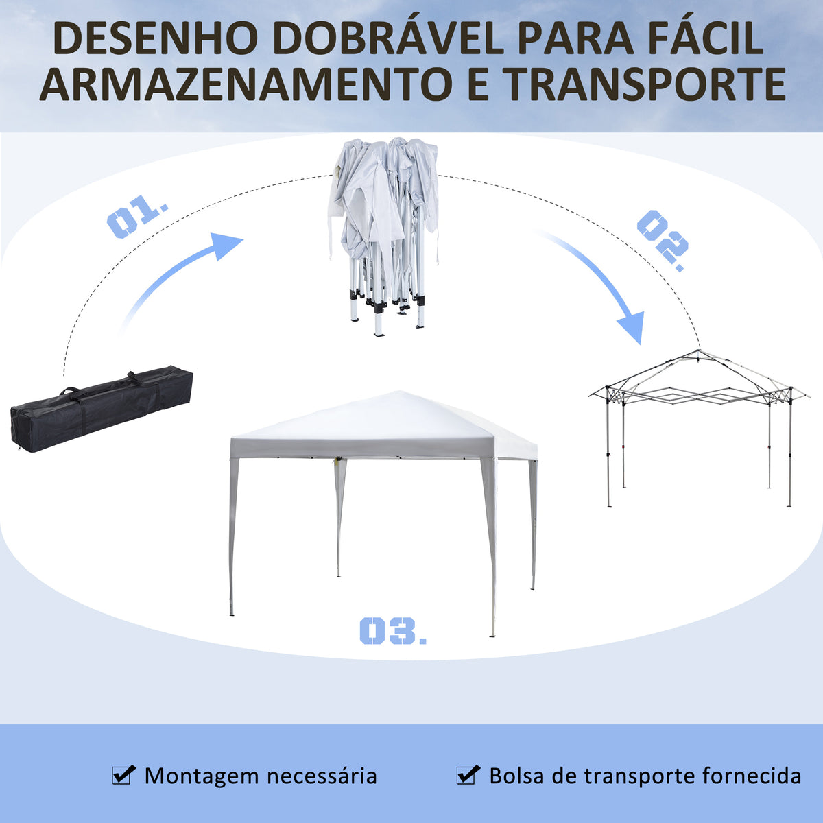Tenda Dobrável 2,95x2,95 cm com Bolsa de Transporte Altura Ajustável Anti-UV e Impermeável para Terraço Pátio e Praia Branco Prateado — foto 5