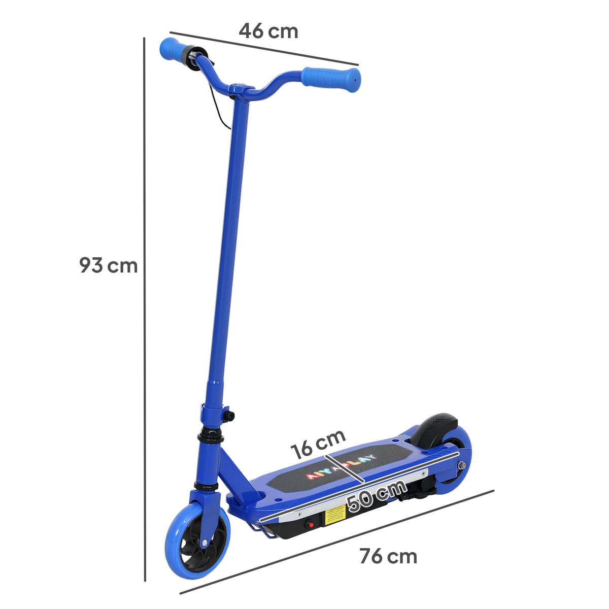 Trotinete Elétrica para Crianças de 6-14 Anos Trotinete Elétrica Máx. 10 km/h Motor 80 W Autonomia Máxima 8 km Trotinete Elétrica Infantil com Luzes LED Travão Traseiro 76x46x93 cm Azul — foto 3