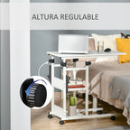 Mesa Lateral para Sofá Mesa lateral em Forma de C com 4 rodas Giratórias Freios Altura Ajustável 3 níveis Estrutura Metálica 80x40x72-82cm Branco — foto 6