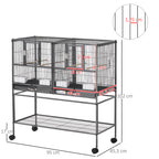 Gaiola dupla para pássaros pequenos Gaiola grande para pássaros com 4 bandejas múltiplas portas 4 Alimentadores 4 Cabides 95x45,5x102 cm Preto — foto 3