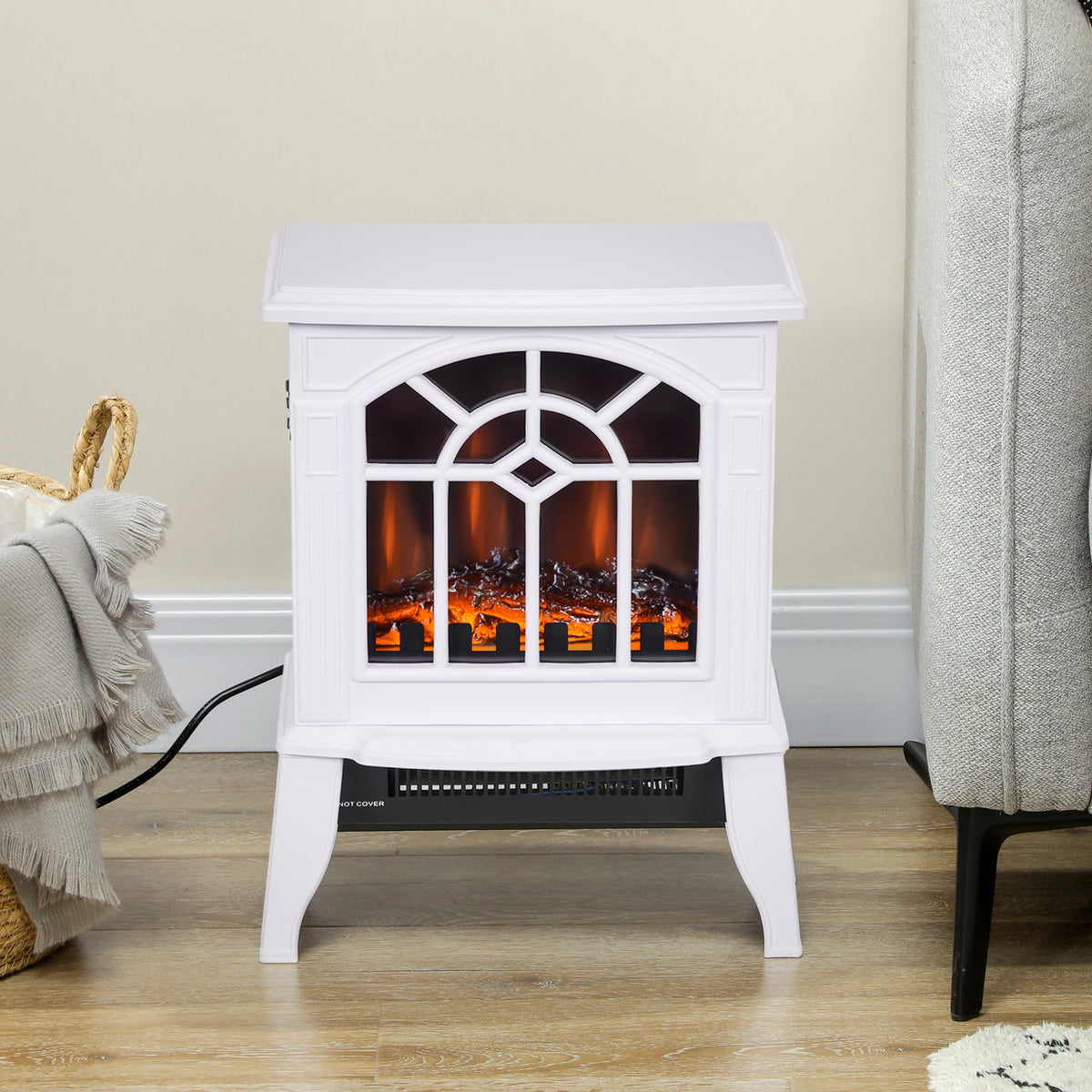 Lareira Elétrica Portátil 1000/2000W com Simulação de Chama Realista Termostato para Salas de até 20m² 36,5x24x46 cm Branco — foto 2