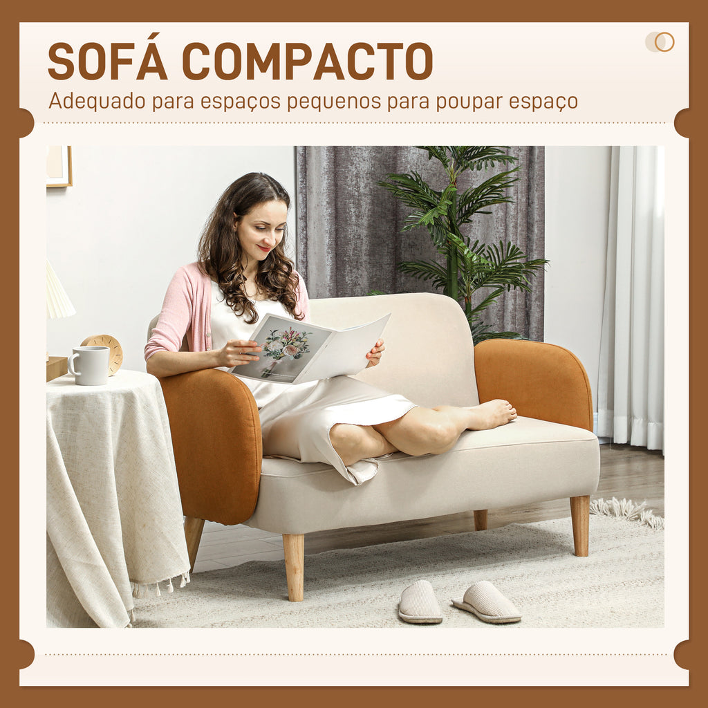 Sofá de 2 Lugares Estofado em Veludo Sofá de Sala de Estar com Apoio para os Braços e Pés de Madeira Sofá Pequeno Carga 240 kg para Dormitório Escritório 130x74x76 cm Bege e Ocre — foto 7