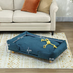 Sofá para Cães Grandes Cama Elevada para Cães com Pés de Madeira e Almofada Lavável Cama para Animais de Estimação Carga 30 kg 96x66x24 cm Azul Escuro — foto 3