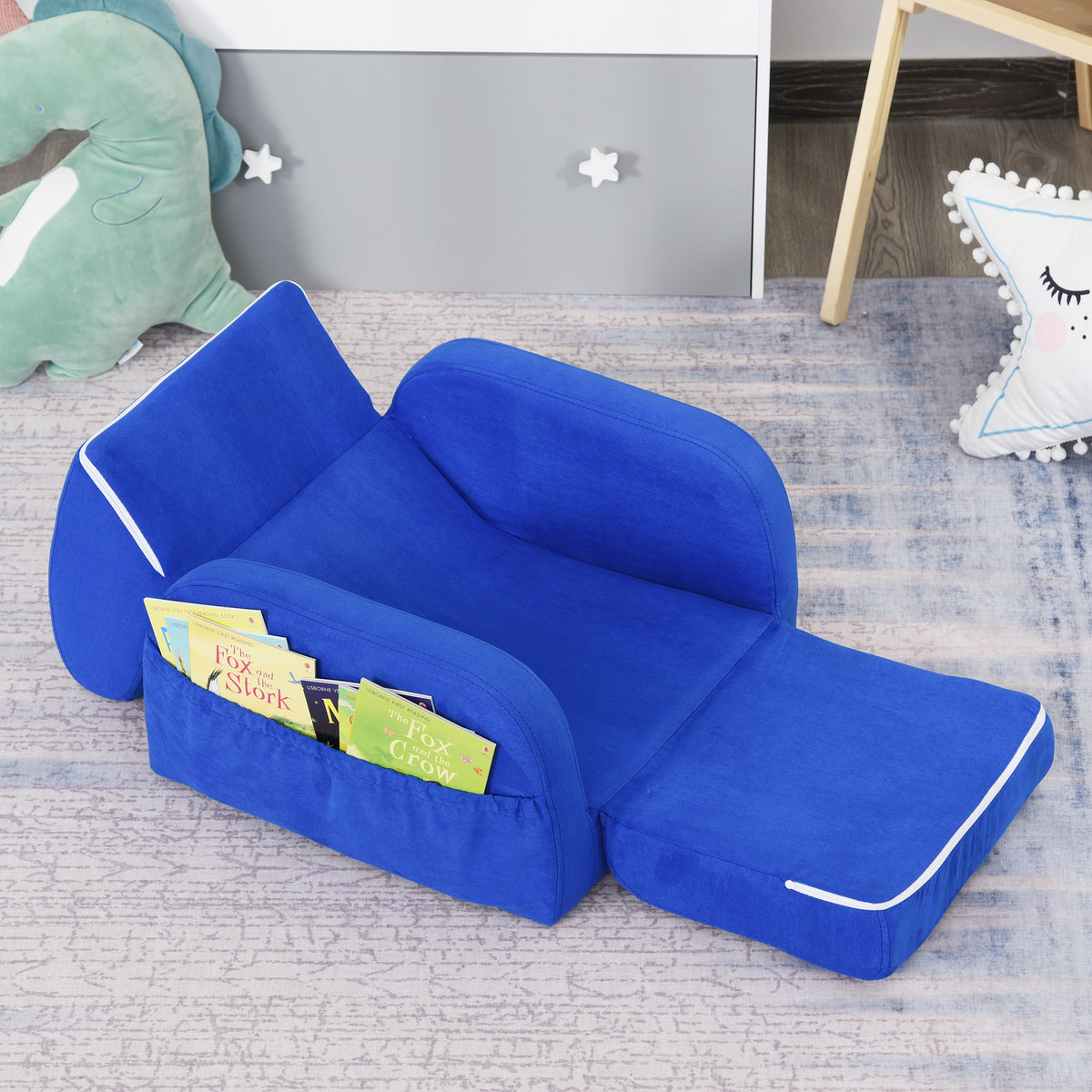 Poltrona Infantil Poltrona 2 em 1 para Crianças Dobrável em 2 Posições com Apoio de Braços e Assento Acolchoado 47x45x38cm Azul — foto 2