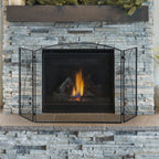Frente para Lareira de 3 Painéis Frente para Lareira Dobrável com Dobradiças Estrutura Metálica Malha Decorativa 132,5x76,5cm Preto — foto 2
