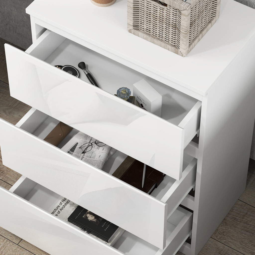 Cómoda com 3 Gavetas de Madeira Cómoda de Dormitório Cómoda Branca para Sala de Estar Estilo Moderno 55x34x75 cm Branco Brilhante — foto 8