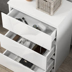 Cómoda com 3 Gavetas de Madeira Cómoda de Dormitório Cómoda Branca para Sala de Estar Estilo Moderno 55x34x75 cm Branco Brilhante — foto 8
