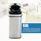 Balde de Lixo Inteligente de Aço Inoxidável 68L com Sensor Infravermelho de Abertura Automática e Contato Manual para Cozinha Dormitório Casa de banho 40,5x29,578cm Prata — foto 4