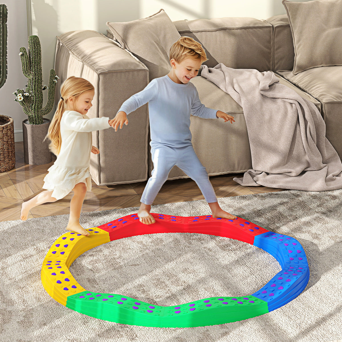 Traves de Equilíbrio para Crianças acima de 3 Anos Jogo de Equilíbrio de 8 Peças em Forma de Arco Base Antiderrapante para Treino de Equilíbrio Ø125x8 cm Multicor — foto 2