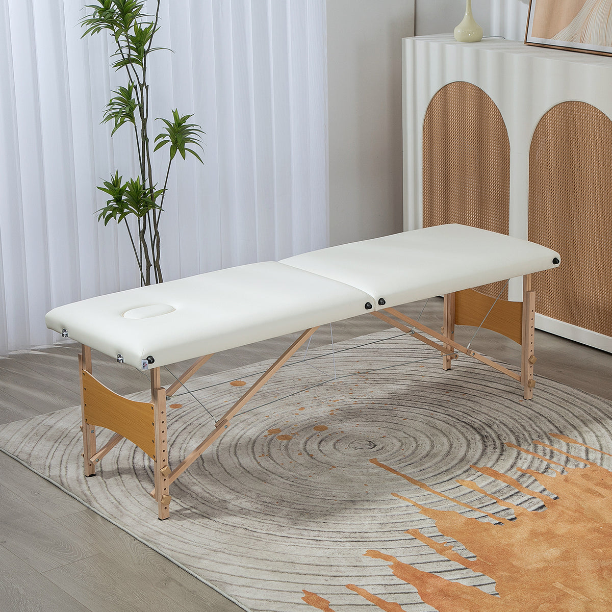 Marquesa de Massagem Dobrável Mesa de Massagem Portátil com Apoio de Cabeça Estrutura de Madeira Marquesa de Fisioterapia com Altura Regulável e Bolsa de Transporte 186x60x61-87 cm Creme — foto 2