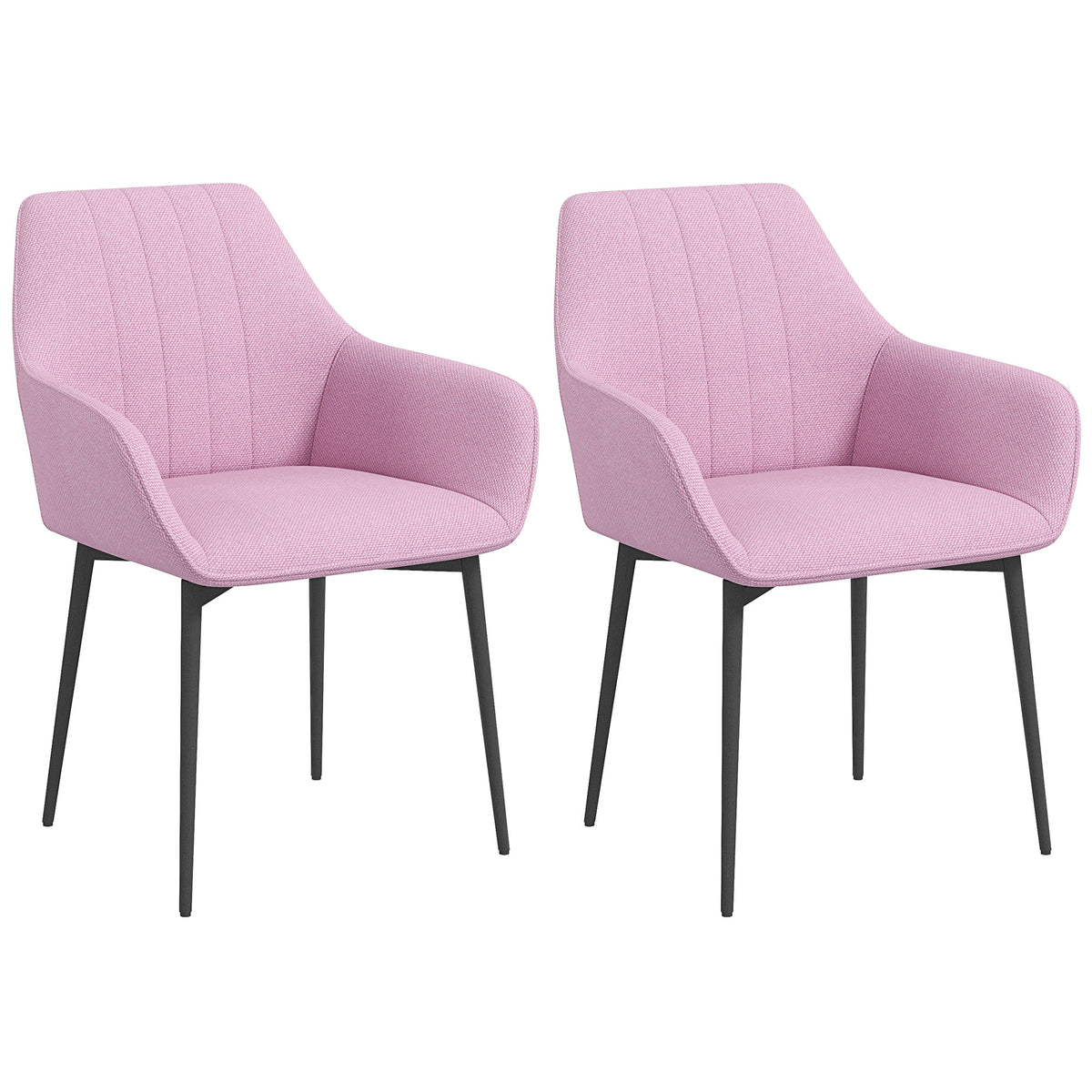 Conjunto de 2 Cadeiras de Sala de Jantar Estofadas em Linho Cadeiras de Cozinha com Encosto Apoio para os Braços e Pés de Metal 59,5x56,5x81 cm Rosa — foto 1